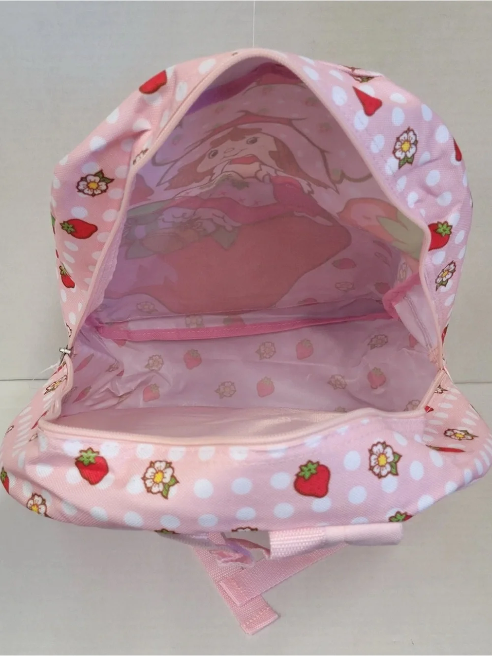 Large Backpack - Strawberry Shortcake Pink Allover Print 15” School Bag Girl NEW